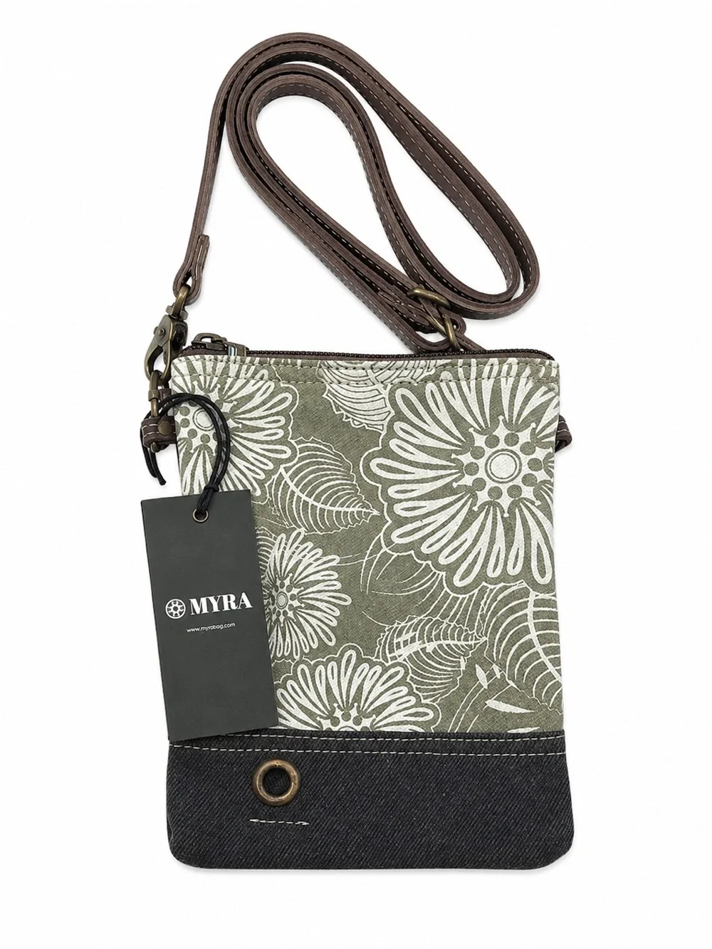 NWT Myra Bag Leafy Upcycled Canvas & Leather Crossbody Bag S-1466 Floral Boho
